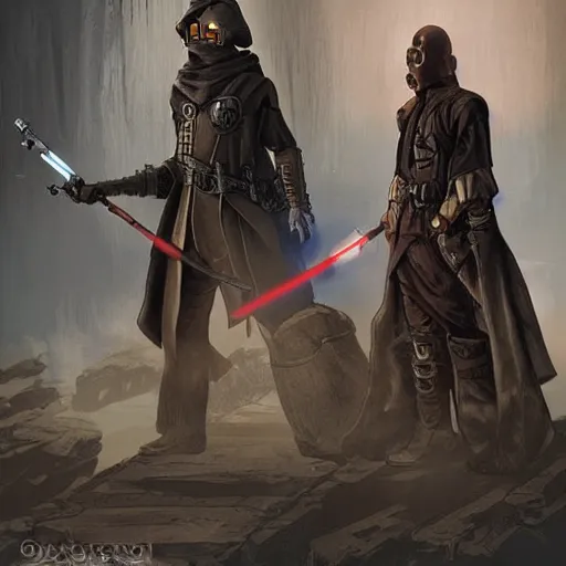 Image similar to steampunk jedi knights, concept art, matte painting, very highly detailed