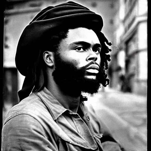 Prompt: Portrait of Jaylen Brown, Jaylen Brown as Che Guevara, Guerilla Heroico, Black and White, Photograph by Alberto Korda, inspiring, dignifying, national archives