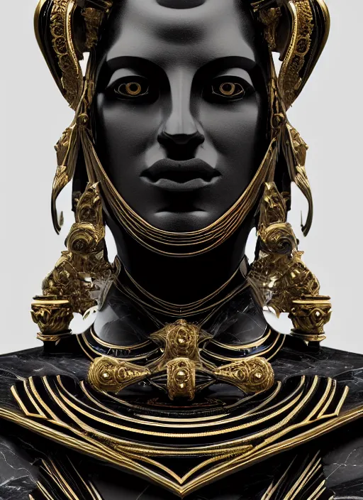 Image similar to stylized onyx black gold lines dark severe lighting ornate statue full body made of marble of judas, perfect symmetrical body, perfect symmetrical face, hyper realistic, hyper detailed, by johannen voss, by michelangelo, octane render, blender, 8 k, displayed in pitch black studio room