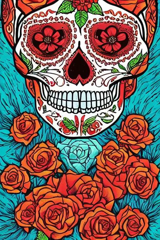 Prompt: Illustration of a sugar skull day of the dead girl, art by jeffrey smith