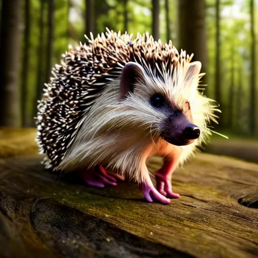 Prompt: full length beautiful hedgehog girl, forest style studio shot, professional photographer, many details, super realistic, high quality, 8 k