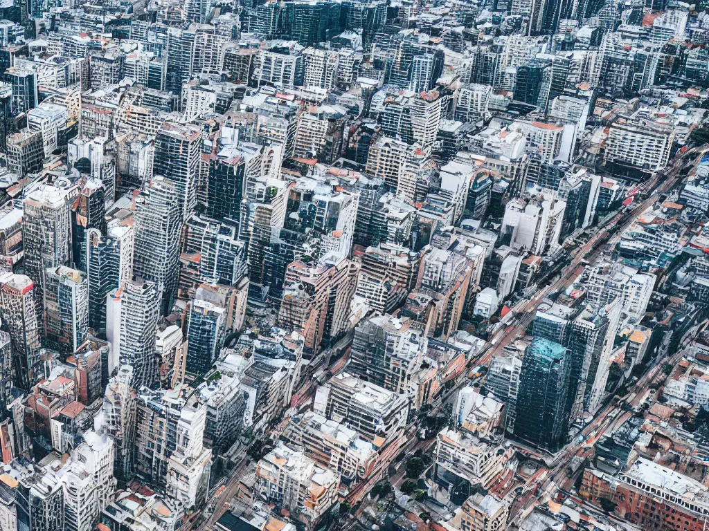 Prompt: drone view of a city, Brutalist architecture, sharp focus, telephoto lens, digital art 4k