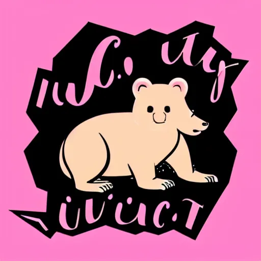 Image similar to a cute pink fluffy vector podcast logo of a streaming bear, golden ratio, iconic, award winning, line art, bold, playful