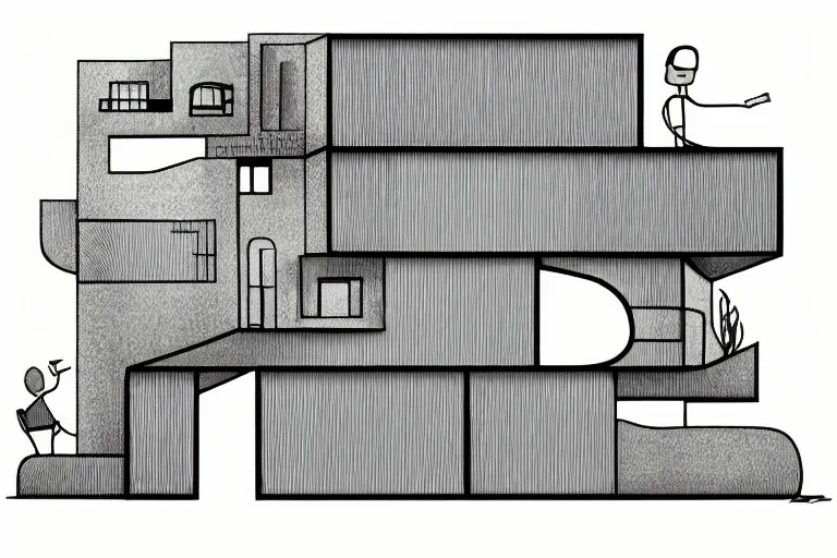 Prompt: a beautiful flat 2 dimensional illustration of a cross section of a house, view from the side, a storybook illustration by tim biskup, colorful, minimalism, featured on dribble, unique architecture, behance hd, dynamic composition