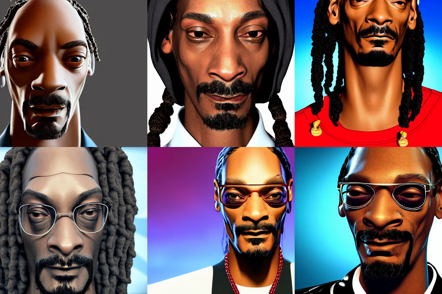 Prompt: snoop dogg with extremely long neck and big nose, high detail, coherent, unreal engine, UHD, 4K, 8K, cinematic