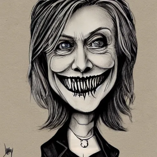 Image similar to grunge drawing of Hillary Clinton in the style of jack skellington and Jacob Shaw,creepy, surreal, trending on artstation
