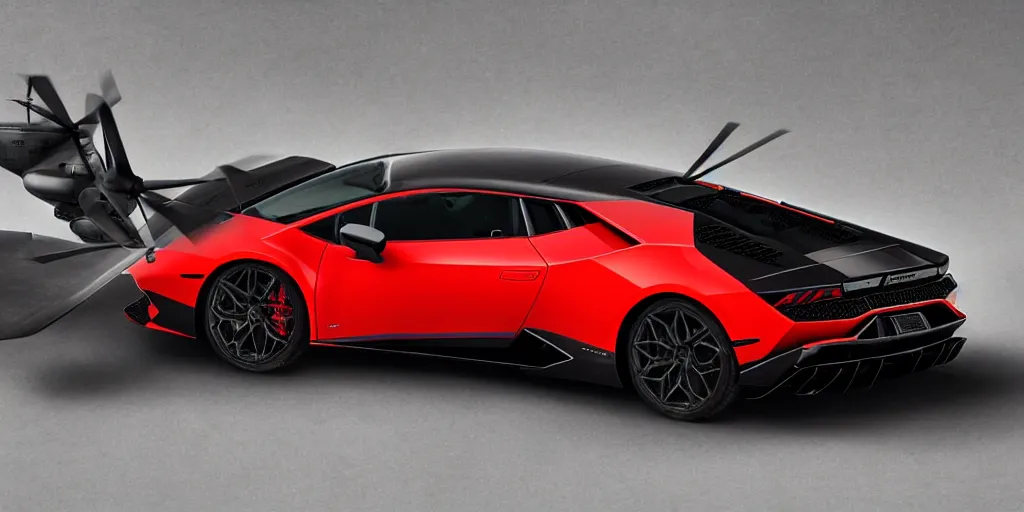 Prompt: a lamborghini huracan helicopter design, vehicle design, high detail, still shot