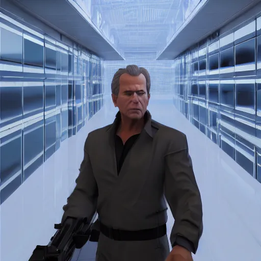 Prompt: George Bush Jr. as a Metal Gear Solid Villain 2005 JRPG cinema 4d render, Ray tracing reflection, natural lighting, Unreal Engine award winning photography