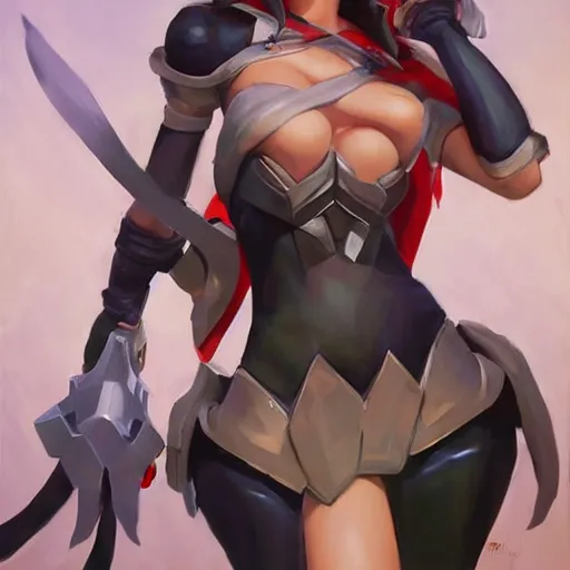 Image similar to greg manchess portrait painting of partially armored ahri as overwatch character, medium shot, asymmetrical, profile picture, organic painting, sunny day, matte painting, bold shapes, hard edges, street art, trending on artstation, by huang guangjian and gil elvgren and sachin teng