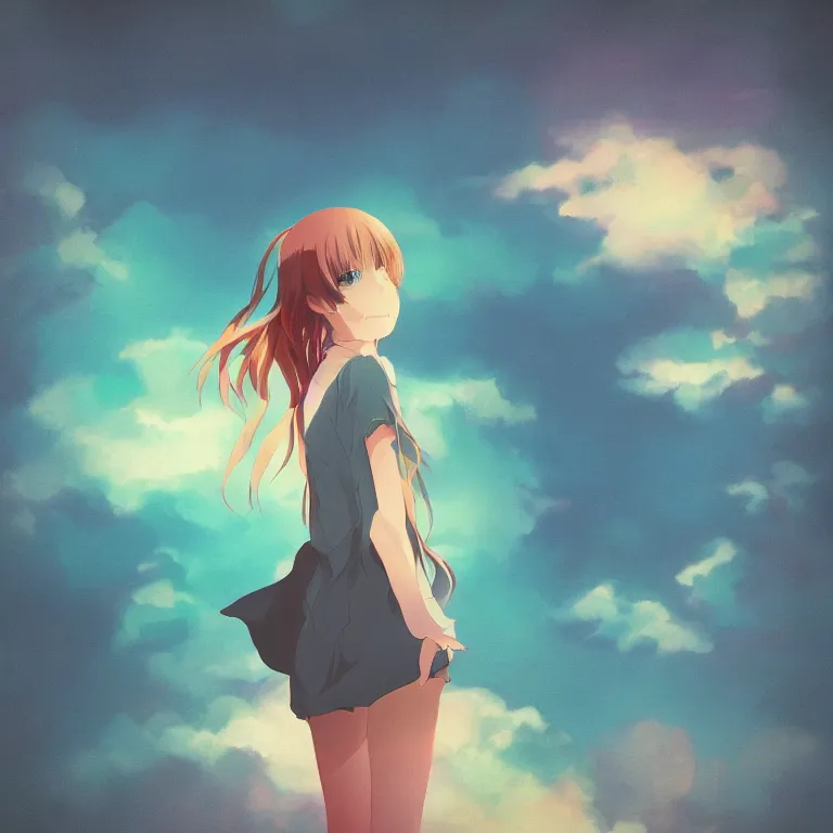 Image similar to paint casted anime, film photo, soft lighting album cover, nostalgia, gradient