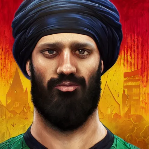 Prompt: Ter Stegen as Osama Bin Laden, Barcelona and Germany goalkeeper, D&D, fantasy, intricate, elegant, highly detailed, digital painting, artstation, concept art, matte, sharp focus, illustration, art by Artgerm and Greg Rutkowski and Alphonse Mucha