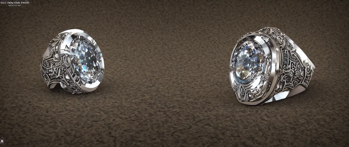 Image similar to magic crystal ring, fire, stone, crystal, engravings, diamonds, art by gerald brom, greg rutkowski, photo realism, unreal engine, c 4 d