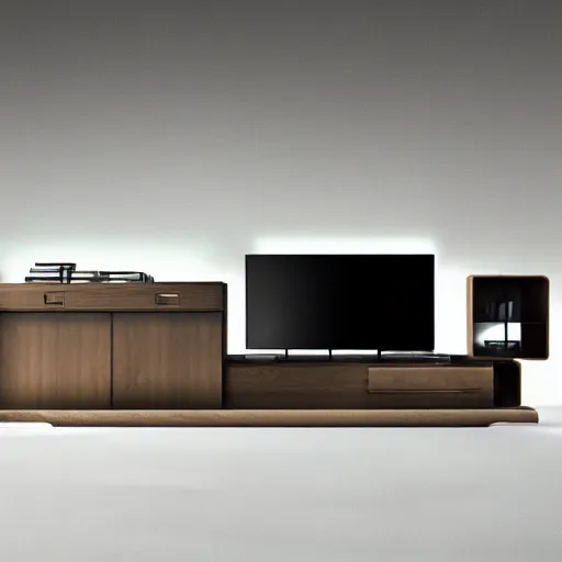 Image similar to brutalist style tv furniture, modern architecture, high resolution, minimal