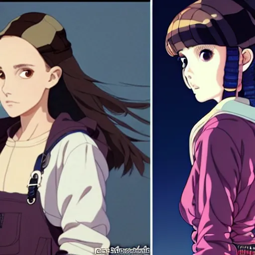 Prompt: a beautiful! boyish! natalie portman alluring gravure! model, wearing oversized mayan bomber jacket and leotard with overalls, bulky poofy bomber jacket with mayan patterns, aztec street fashion, gapmoe yandere grimdark, painted by greg rutkowski makoto shinkai takashi takeuchi studio ghibli, akihiko yoshida