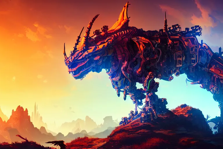 Image similar to dragon machine mecanical creature robot of horizon forbidden west horizon zero dawn bioluminiscence bright ray tracing hdr fanart arstation by ian pesty and alena aenami artworks in 4 k