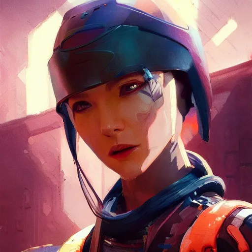 Image similar to movie still of stylized ninja - cyberpunk girl, wearing techwear and armor, complementary colors, beautiful realistic face, highly detailed, artstation, concept art, smooth, sharp focus, illustration, art by artgerm, by greg rutkowski, by jeremy mann, by francoise nielly, oil painting