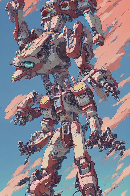 Image similar to japanese folk painting of mecha, detailed, cel shaded, by makoto shinkai and moebius and anton fadeev and james gurney,