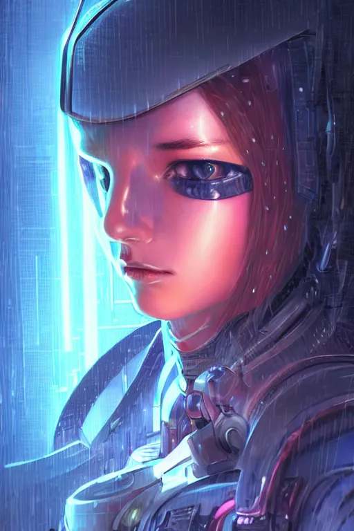 Image similar to portrait futuristic tawny cyberpunk young female Paladin, in futuristic heavily raindrop tokyo rooftop cyberpunk night, ssci-fi, fantasy, intricate, very very beautiful, elegant, neon light, highly detailed, digital painting, concept art, human anatomy, soft light, hdri, smooth, sharp focus, illustration, art by tian zi and craig mullins and WLOP and alphonse mucha