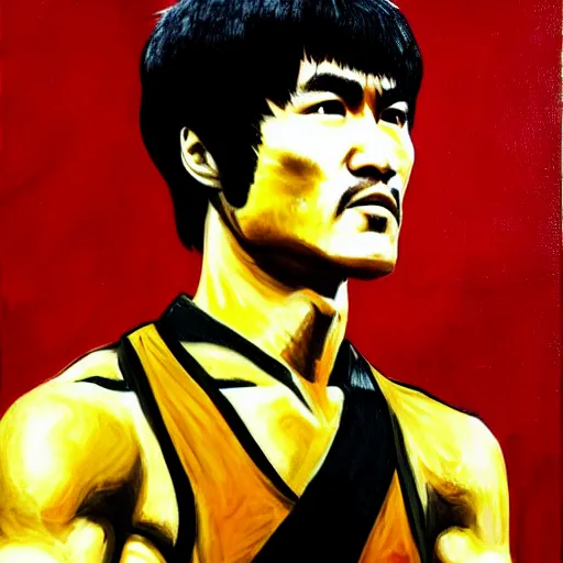 Prompt: portrait of Bruce Lee, painted by Al Hirsfeld