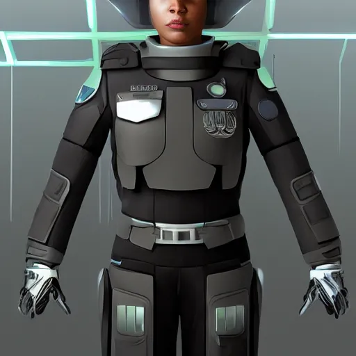 Prompt: Futuristic scifi officer in uniform, realistic