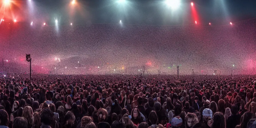 Image similar to huge rock concert with millions of people, digital art, epic lighting