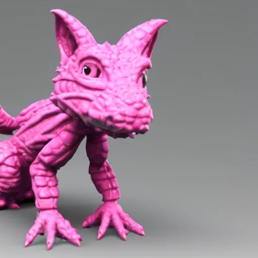 Prompt: A 3D model of a cute pink Kobold