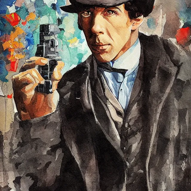 Prompt: an interesting painting of sherlock holmes, dynamic perspective, modern style