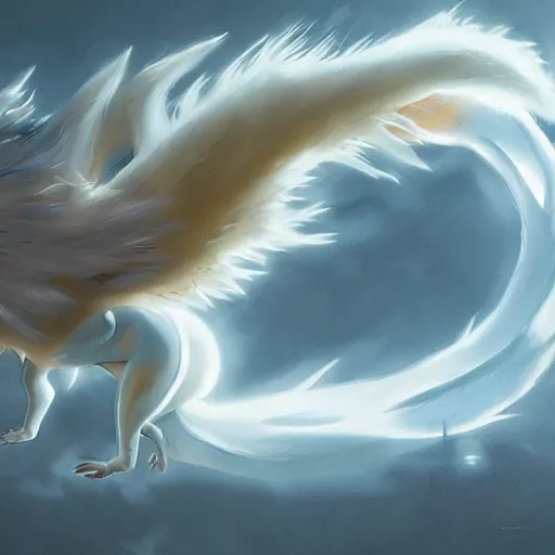 Image similar to pokemon ninetails, artstation greg rutkowski, cinematic, hyperrealist, digital art