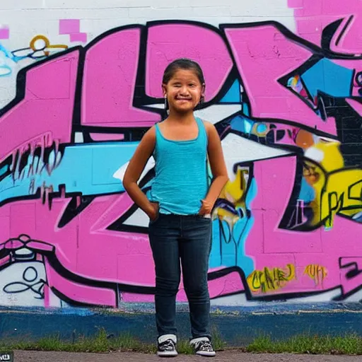 Prompt: A girl stands in front of a graffiti mural that says 'If today was your last day' with a smiling face