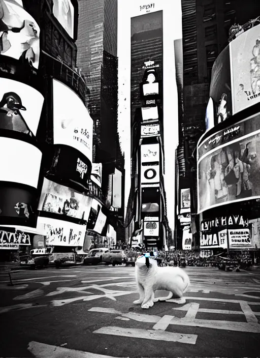 Prompt: a giant cat in times square, cinestill
