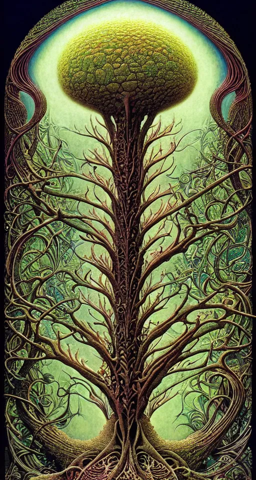 Image similar to tree of life by roger dean and andrew ferez, art forms of nature by ernst haeckel, divine chaos engine, symbolist, visionary, art nouveau, botanical fractal structures, organic, detailed, realistic, surreality