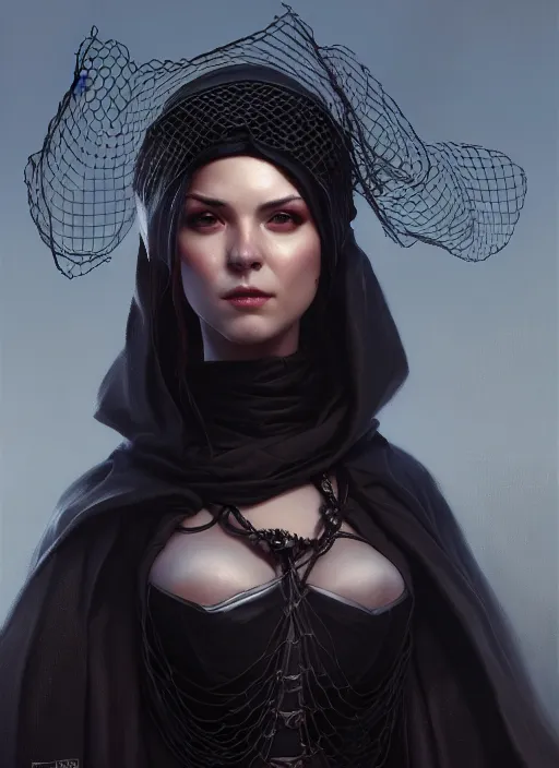 Image similar to a _ fantasy _ style _ portrait _ painting _ of widow black net bonnet, oil _ painting _ unreal _ 5 _ daz. _ rpg _ portrait _ extremely _ detailed _ artgerm _ greg _ rutkowski _ greg