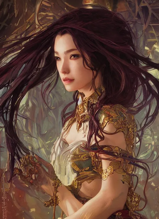 Image similar to oriental witch in elden ring by stanley artgerm lau, greg rutkowski, thomas kindkade, alphonse mucha, loish, norman rockwel