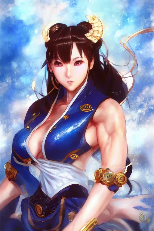 Image similar to A beautiful semi realistic anime portrait of Chun li, by Stanley Artgerm Lau, WLOP, Ross Tran, James Jean, Andrei Riabovitchev, Marc Simonetti, and Sakimichan, Hyung Tae Kim, trending on artstation