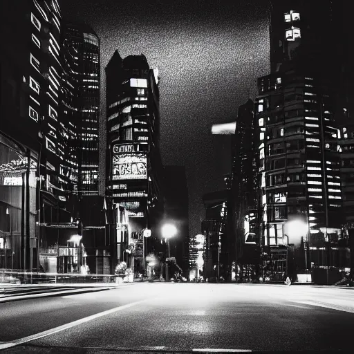 Image similar to street view of a dark cyber noir city, night, photoreal 35mm 8k photography