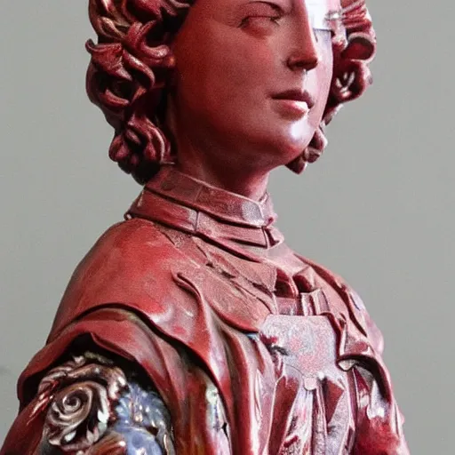 Image similar to museum angeline joile portrait statue monument made from porcelain brush face hand painted with iron red dragons full - length very very detailed by rutkowski symmetrical well proportioned full - body