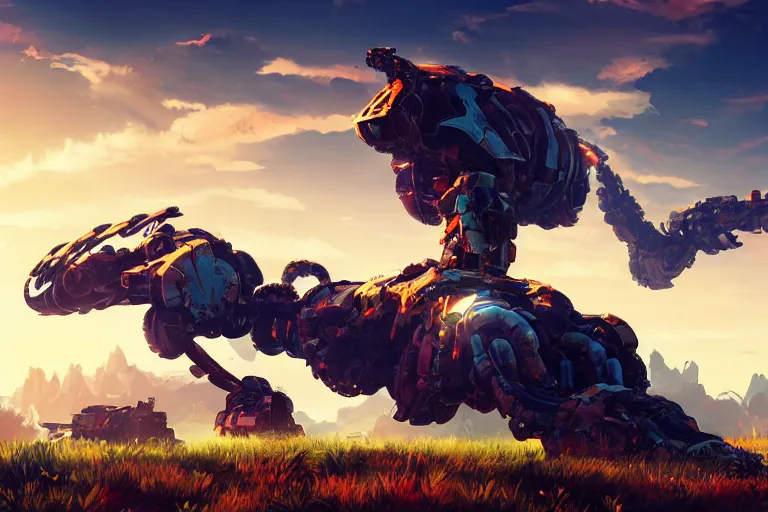 Image similar to shell - walker machine mecanical creature robot of horizon forbidden west horizon zero dawn radiating a glowing aura global illumination ray tracing hdr fanart arstation by ian pesty and alena aenami artworks in 4 k