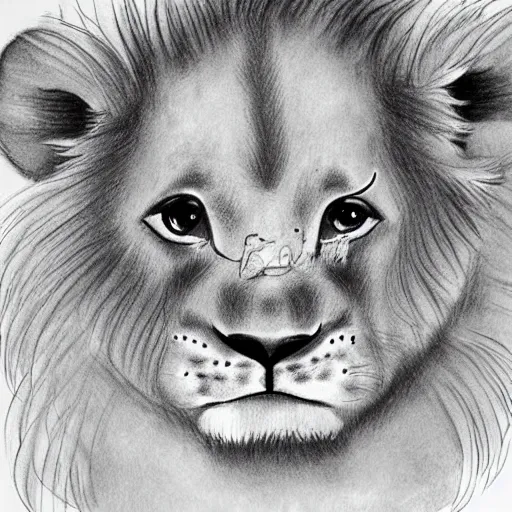 Prompt: lion baby illustration artwork in drawing style