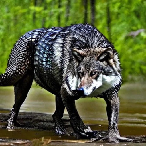 Prompt: Photomorph that fuses a crocodile with a wolf