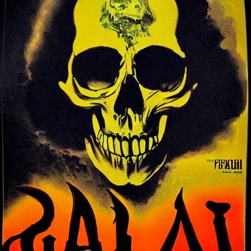 Image similar to Giallo horror poster, 1973 Italia horror film poster, skull, vampire, psychedelic