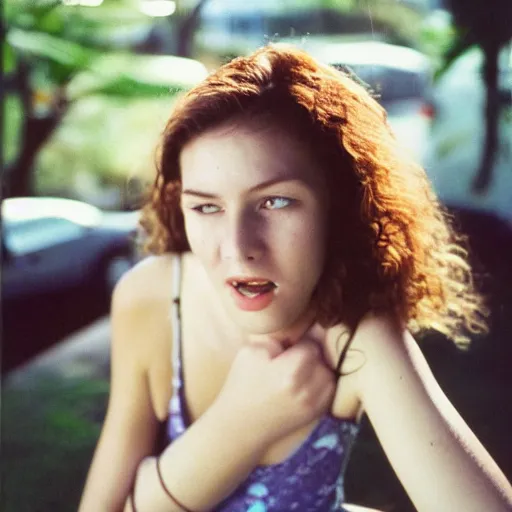 Prompt: candid, intimate, film, color photo of a beautiful 2 2 year old girl in brisbane in the year 1 9 9 8