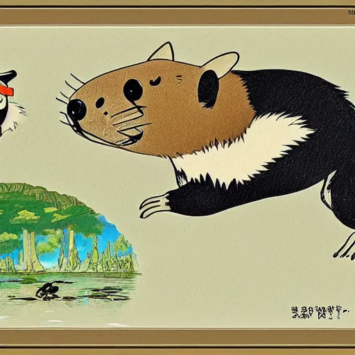 Prompt: beaver concept art, studio ghibli, whimsical, lighthearted, original design by miyazaki