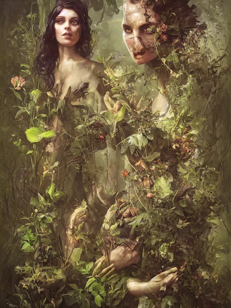 Prompt: a solarpunk portrait of a gorgeous gardener with a dirt-smeared face, award-winning, masterpiece, in the style of Tom Bagshaw, Cedric Peyravernay, Peter Mohrbacher