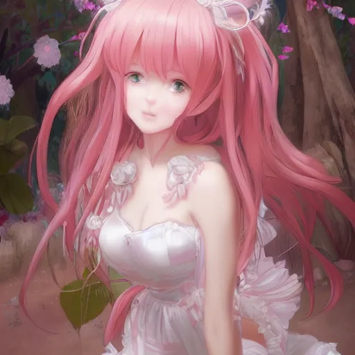 Prompt: very beautiful!!!!!! digital painting of a blushing pink-haired rabbit girl masterpiece!!!!!!, neko, maid, wlop, cinematic lighting, highly detailed, digital painting, artstation, concept art, smooth, sharp focus, illustration, art by Akihiko Yoshida, Greg Rutkowski and Alphonse Mucha 4k, 8k, ultra HD, render in octane