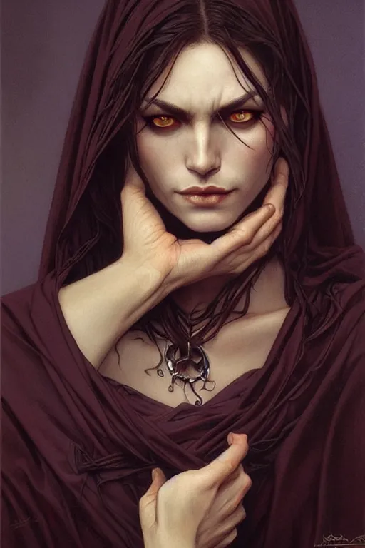 Prompt: portrait of a wise vampire, dark, piercing eyes, gentle expression, elegant clothing, photorealistic, highly detailed, artstation, smooth, sharp focus, art by michael whelan, artgerm, greg rutkowski and alphonse mucha