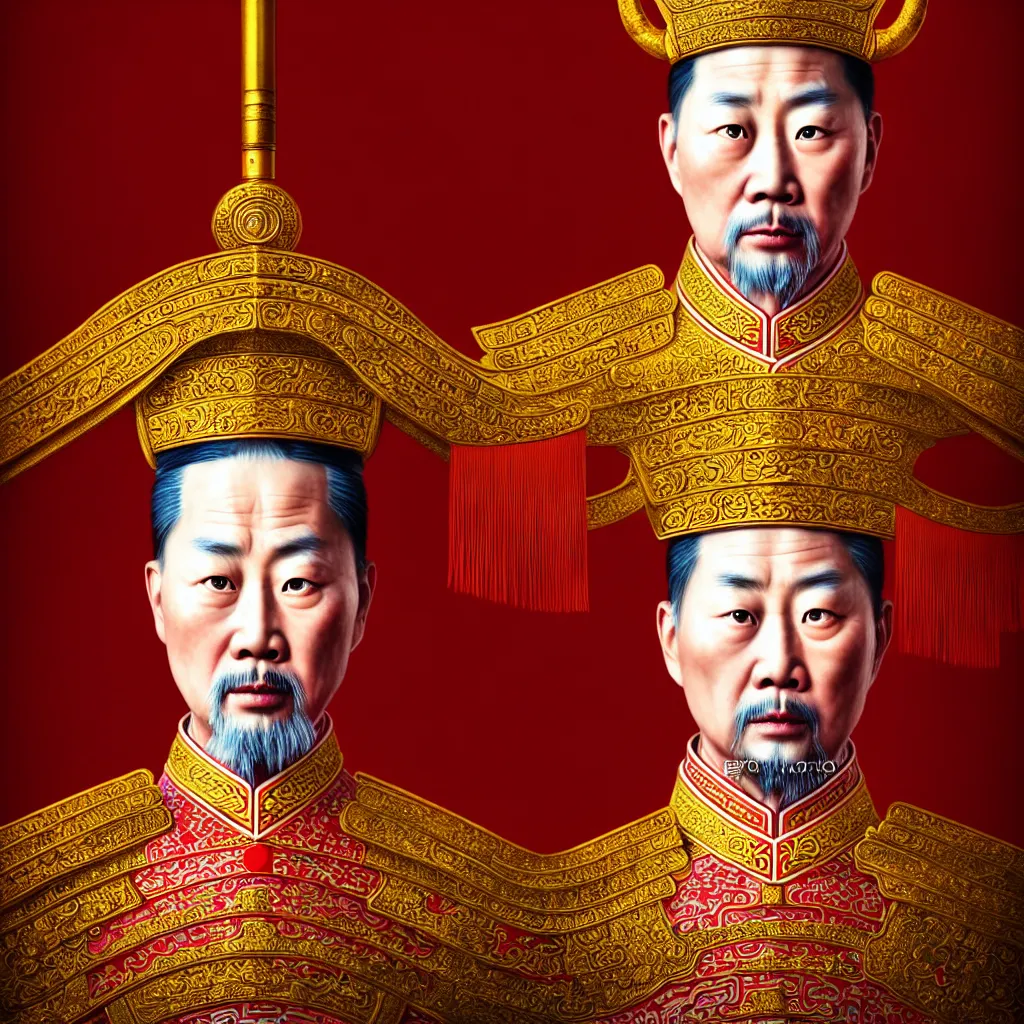 Image similar to a single portrait of chinese emperor ultra realistic, highly detailed, sharp focus, cinematic lighting, mood lighting, realistic, vivid colors, painting, photorealistic, digital art, non blurry, sharp, smooth, illustration