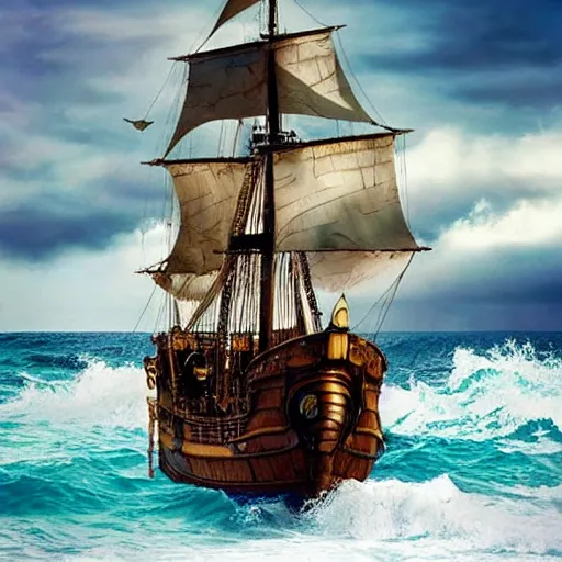 Prompt: pirate, ship, fire, ocean, cinematic, artistic, trending, epic, wind, wild, beautiful, tragedy, tragic, movie