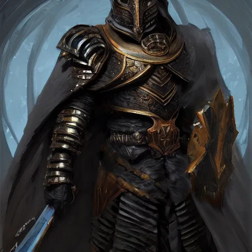 Image similar to digital art painting of a black dragonborn!!! wearing armored wizard robes, dnd portrait painted by craig mullins and gaston bussiere and greg rutkowski