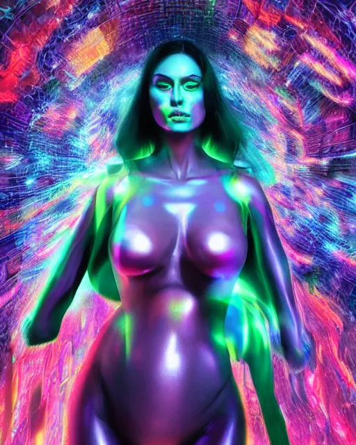 Image similar to a powerful energy psychedelic matrix woman, by alexander fedosav, hyper detailed digital matte painting, concept art, hyperrealism, 1 6 k resolution, cinema 4 d, 8 k resolution, trending on artstation, behance hd, a masterpiece, by stephan martiniere, particles, cel - shaded, power bright neon energy, by david a. hardy,