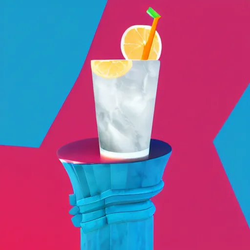 Image similar to close - up of a 3 d white marble human head holding a coctail, colorful coctail, digital illustration, 3 d render, above the waist